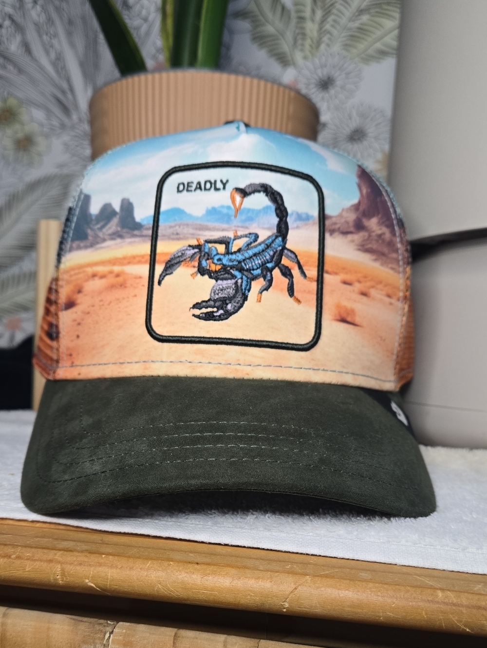 Goorin Bros Palm Color Scorpion Patch Trucker Hat